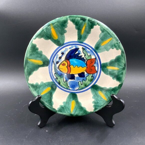 AMORA Mexico Fish Pottery Dinnerware Plate / Wall Hanging Hand Painted 8" - Picture 1 of 5